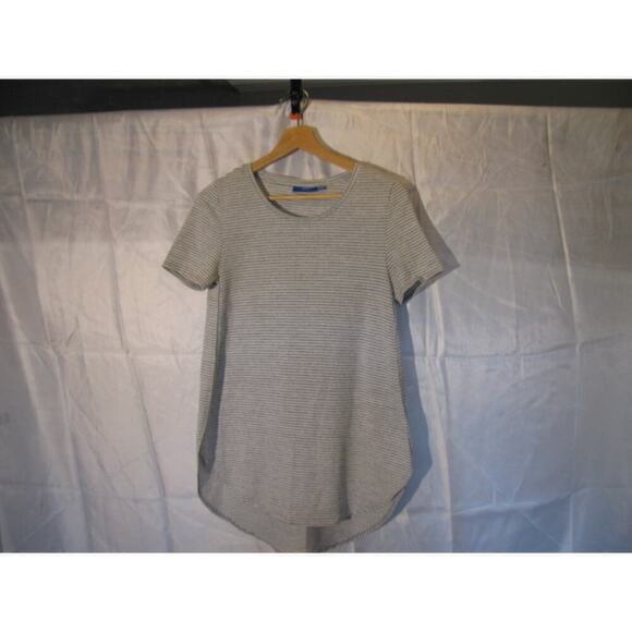 Apt 8 Tunic Tee shirt Assymetric Hem, Grey White Stripe Size XS Short Sleeves - Picture 1 of 5